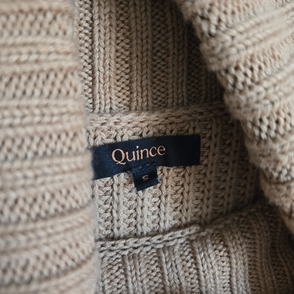 Quince Striped Cotton Chunky Sweater Sz M Medium Turtleneck Bell Wide Sleeve - Picture 7 of 11